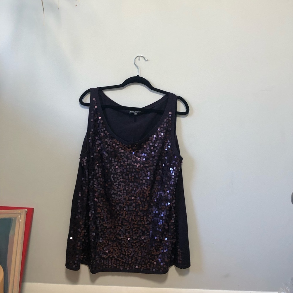 Eileen Fisher Purple Sequined Shell - 100% Merino Wool & never worn